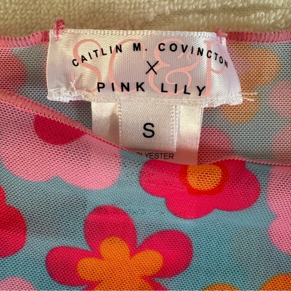 Pink Lily Daisy sarong S small swim coverup daisies 70s retro Barbie pink blue - Picture 4 of 10